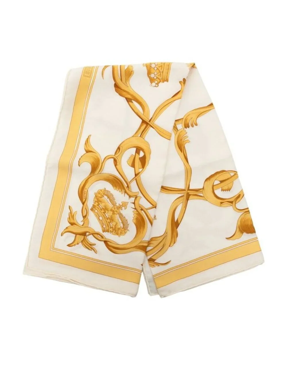 Hermes Carre 70 Couronnes Crown Scarf White Yellow Silk